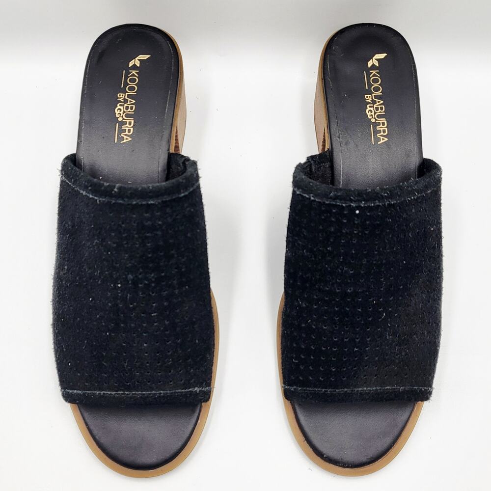 Koolaburra by UGG Raychel Sandals Black Suede Open-toe Slide Chunky Heel Size 9